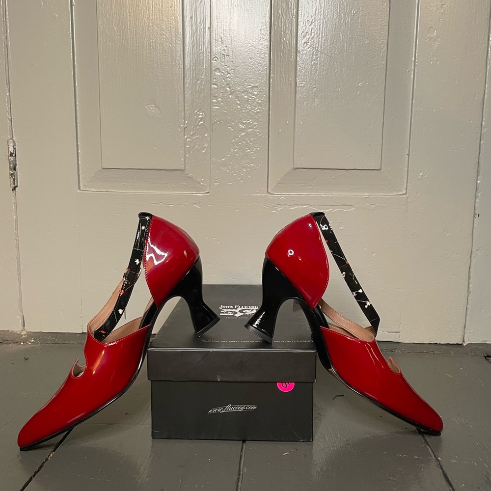 John Fluevog Black and Red Artistic Heels - Picture 2 of 6